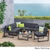 Christopher Knight Home Quick Outdoor Aluminum 6 Seater Sofa Set, Black and Dark Gray