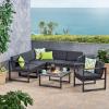 Christopher Knight Home Quick Outdoor Aluminum 6 Seater Sofa Set, Black and Dark Gray