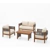 Christopher Knight Home Quixley Acacia Wood 4 Piece Patio Furniture Set, Wooden Patio Conversation Set with Club Chair and Coffee Table, 4-Seater Outdoor Loveseat Sofa Chair and Table Set, Teak+Beige