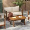 Christopher Knight Home Quixley Outdoor Acacia Wood Loveseat and Coffee Table Set with Cushions, Wooden Patio Conversation Set with 2 Seater Couch+Coffee Table, Chat Set for Balcony Garden, Teak+Beige