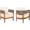 Christopher Knight Home Rekker Acacia Wood Outdoor Club Chair Set of 2, Patio Accent Chair with Removable Cushion, Patio Furniture Set Comfy Reading Chair, Wooden Single Lounge Sofa Set, Teak+Beige