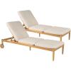 Christopher Knight Home Riviera Acacia Wood Chaise Lounge Chair Outdoor Set of 2, Wooden Patio Outdoor Chaise Lounge with Wheels and Cushions, Adjustable Backrest Single Lounge Sofa, Light Teak+Beige