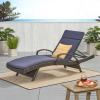Christopher Knight Home Salem Outdoor Wicker Adjustable Chaise Lounge with Arms, with Cushion, Multibrown / Navy Blue(Multibrown / Navy Blue)