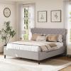 Christopher Knight Home Salus Linen Upholstered Queen Size Bed Frame with Headboard, Modern Queen Bed Frame and Headboard, Wooden Slats Support, Easy Assembly, No Box Spring Needed, Beige(Grey)