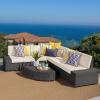 Christopher Knight Home Santa Cruz Outdoor Wicker Sectional Sofa Set with Water Resistant Cushions, 6-Pcs Set, Grey / White
