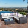 Christopher Knight Home Santa Rosa Outdoor Wicker 5-Seater Sectional Sofa Set with Aluminum Frame and Water Resistant Cushions, 6-Pcs Set, Multibrown / Beige
