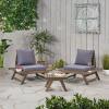 Christopher Knight Home Sedona Outdoor Acacia Wood 3 Piece Chat Set with Cushions, 37 “W x 28.25 “D x 29.5 “H, Dark Gray + Gray