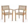 Christopher Knight Home Set of 2 Amaris Farmhouse Patio Garden Furntiure Acacia Wood Dining Chairs, Armchair for Indoor/Outdoor Dinner, Woven Wicker Accents, Poolside Kitchen Side Chair, Teak+Beige