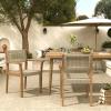 Christopher Knight Home Set of 2 Amaris Farmhouse Patio Garden Furntiure Acacia Wood Dining Chairs, Armchair for Indoor/Outdoor Dinner, Woven Wicker Accents, Poolside Kitchen Side Chair, Teak+Beige