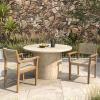 Christopher Knight Home Set of 2 Amaris Farmhouse Patio Garden Furntiure Acacia Wood Dining Chairs, Armchair for Indoor/Outdoor Dinner, Woven Wicker Accents, Poolside Kitchen Side Chair, Teak+Beige