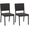 Christopher Knight Home Set of 2 Farley Patio Wicker Dining Chairs, Outdoor/Indoor Woven PE Rattan Accent Armless Chair, Sturdy Metal Frame Garden/Porch/Poolside/Backyard Side Chair, Dark Brown
