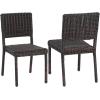 Christopher Knight Home Set of 2 Farley Patio Wicker Dining Chairs, Outdoor/Indoor Woven PE Rattan Accent Armless Chair, Sturdy Metal Frame Garden/Porch/Poolside/Backyard Side Chair, Dark Brown