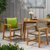 Christopher Knight Home Set of 2 Royce Acacia Wood Patio Dining Chairs, Solid Wooden Outdoor Kitchen Side Chair with Wicker Accent, Faux Rattan Garden Dining Room Armchair, Grey+Natural Brown