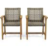 Christopher Knight Home Set of 2 Royce Acacia Wood Patio Dining Chairs, Solid Wooden Outdoor Kitchen Side Chair with Wicker Accent, Faux Rattan Garden Dining Room Armchair, Grey+Natural Brown