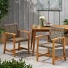 Christopher Knight Home Set of 2 Royce Acacia Wood Patio Dining Chairs, Solid Wooden Outdoor Kitchen Side Chair with Wicker Accent, Faux Rattan Garden Dining Room Armchair, Grey+Natural Brown