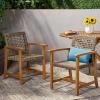Christopher Knight Home Set of 2 Royce Acacia Wood Patio Dining Chairs, Solid Wooden Outdoor Kitchen Side Chair with Wicker Accent, Faux Rattan Garden Dining Room Armchair, Grey+Natural Brown
