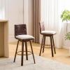 Christopher Knight Home Sibyl Fabric Upholstered Counter Height Bar Stools Set of 2, Metal Stool Chair for Kitchen Island with Faux Leather Backrest, Armless Counter Stool with Footrest, Beige+Walnut