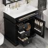 Christopher Knight Home Silane 30″ Bathroom Vanity with Ceramic Sink, Freestanding Wooden Bathroom Vanity Organizer, Soft Closing Door Bathroom Storage Cabinet with Drawer, Black(Black)