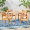 Christopher Knight Home Solomon Outdoor 5 Piece Acacia Wood Dining Set, Teak Finish