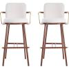 Christopher Knight Home Sybul Fabric Upholstered Counter Height Bar Stools Set of 2, Metal Stool Chair for Kitchen Island with Thick Padded Seat, Counter Stool with Footrest, Light Beige+Walnut