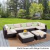 Christopher Knight Home Tom Rosa Outdoor 7 Seater Wicker Sectional Sofa Set, Multibrown with Beige Cushions