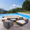 Christopher Knight Home Tom Rosa Outdoor 8 Seater Wicker Sectional Sofa Set, Multibrown with Beige Cushions