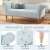 Christopher Knight Home Ucal Velvet Upholstered End of Bed Ottoman, Wooden Living Room Ottoman Bench with Curved Arms, Long Entryway Bench with Button Tufting, Long Seating for Bedroom, Light Blue(Light Blue)