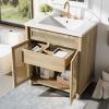 Christopher Knight Home Valeri 30″ Farmhouse Bathroom Vanity with Resin Sink, Wooden Bathroom Vanity Organizer with Hidden Drawer, Soft Closing Door Bathroom Storage Cabinet, Natural Brown
