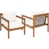 Christopher Knight Home Veera Set of 2 Acacia Wood Lounge Chair Outdoor with Rope Accent, Accent Chair with Water-Repellent Cushions, Comfy Chairs for Garden/Backyard, Patio Furniture, Teak + Cream