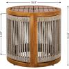 Christopher Knight Home Viktor Acacia Wood Outdoor Side Table, Patio Round Coffee Table with Woven Rope Accents, Table for Patio Furniture Set, Elegant Slatted Design, Weather-Resistant, Teak