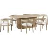Christopher Knight Home Yera Wooden Kitchen Table Chairs Set of 6, 7 Piece Dining Set with Chairs, Ample Dining Table Set for 6, Comfy Upholstered Curved Back Armchairs, Beige + Light Natural