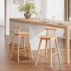Christopher Knight Home Yoly Counter Height Bar Stools Set of 2, Round Seat Bar Stool for Kitchen Island, Wooden Dining Room Chair with Unique Cross Bar Backrest, Barstools with Footrest, Natural