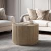 Christopher Knight Home Yunara 17″ H Lightweight Concrete End Table with Stunning Fluted Design, Indoor Outdoor Accent Side Table, Travertine Effect Round Coffee Table, No Assembly, Natural