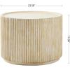 Christopher Knight Home Yunara 17″ H Lightweight Concrete End Table with Stunning Fluted Design, Indoor Outdoor Accent Side Table, Travertine Effect Round Coffee Table, No Assembly, Natural