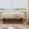 Christopher Knight Home Yvone Modern Upholstered Ottoman Bench, Minimalist Wooden Entryway Bench, Living Room Sofa Extra Seat, Ottoman End of Bed Bench for Bedroom, Beige+Brown