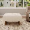 Christopher Knight Home Yvone Modern Upholstered Ottoman Coffee Table, Wooden Square Ottoman Foot Rest, Multipurpose Foot Stools Ottoman, Comfy Living Room Sofa Extra Seat, Beige+Brown