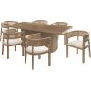 Christopher Knight Home Zed 7 Piece Dining Set with Upholstered Chairs, Wooden Dining Table Set for 6, Spacious Kitchen Table Chairs Set of 6, Armchairs with Rattan Curved Back, Beige + Natural Ash