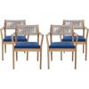 Christopher Knight Home Zoe Outdoor Dining Chairs Set of 4, Acacia Wood Dining Room Chairs with Cushions, Comfy Garden Seating with Handwoven Rope Accent, Patio Chairs Set of 4, Blue Navy+Teak+Beige(Blue Navy+teak+beige)