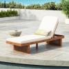 Christopher Knight Home Zusua Acacia Wood Patio Chaise Lounge with Cushion, Outdoor Patio Sun Lounger Recliner Chair, Adjustable Backrest Single Lounge Sofa with PE Rattan Accent, Natural+White