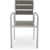 GDFStudio Outdoor Modern Aluminum Dining Chair with Faux Wood Seat (Set of 2), Gray and Silver(Gray/Silver)