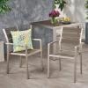GDFStudio Outdoor Modern Aluminum Dining Chair with Faux Wood Seat (Set of 2), Gray and Silver(Gray/Silver)