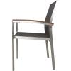 Great Deal Furniture Emma Patio Dining Chairs – Aluminum – Outdoor Mesh Seats – Faux Wood Arms – Set of 2 – Silver with Gray and Natural Finish(Acacia)