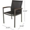 Great Deal Furniture Emma Patio Dining Chairs – Aluminum – Outdoor Mesh Seats – Faux Wood Arms – Set of 2 – Silver with Gray and Natural Finish(Acacia)