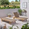 Great Deal Furniture Kimberley Outdoor Wicker and Wood Chaise Lounge with Pull-Out Tray, Set of 2, Brown, Teak Finish, (307671)(Brown + Teak Finish)