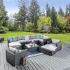 Great Deal Furniture Tom Rosa Outdoor 8 Seater Wicker Sectional Sofa Set with Cushions, Grey with Silver Cushions(Grey/Silver Cushion)