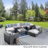 Great Deal Furniture Tom Rosa Outdoor 8 Seater Wicker Sectional Sofa Set with Cushions, Grey with Silver Cushions(Grey/Silver Cushion)
