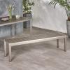 Odelia Outdoor Modern Aluminum Dining Bench with Faux Wood Seat, Gray and Silver(Gray  Silver)