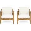 Abigail Outdoor Acacia Wood Club Chair (Set of 2), Teak and Cream