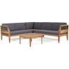 Aston Outdoor 5 Seater Sectional Chat Set with Cushions – Acacia Wood – Teak/Dark Gray