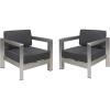 Booth Outdoor Aluminum Club Chairs, Silver and Gray (Set of 2)